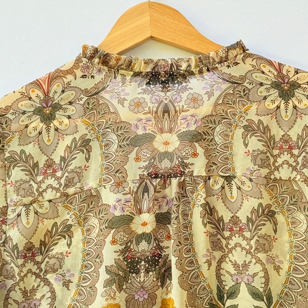 Pleione Paisley Womens Medium Floral‎ Ruffle Neck Long Sleeve Sheer Blouse Top - Picture 6 of 8